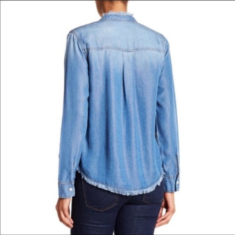 Splendid Indigo Ruffle Chambray Button Front Top S - image 2